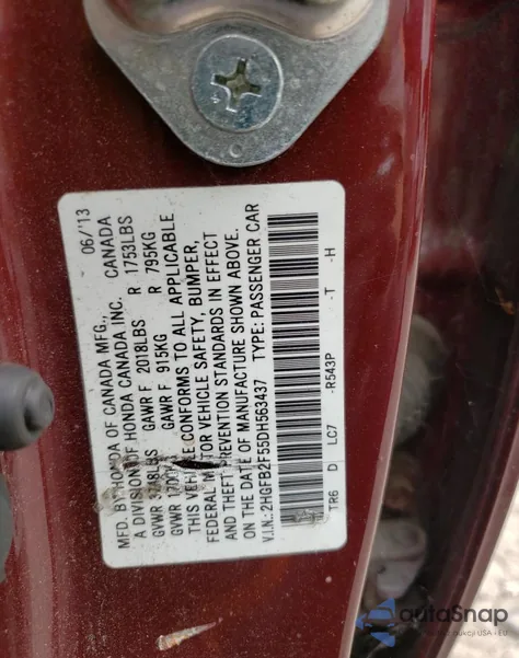 2013 Honda Civic Lx z USA, uszkodzony, nr VIN 2HGFB2F55DH563437